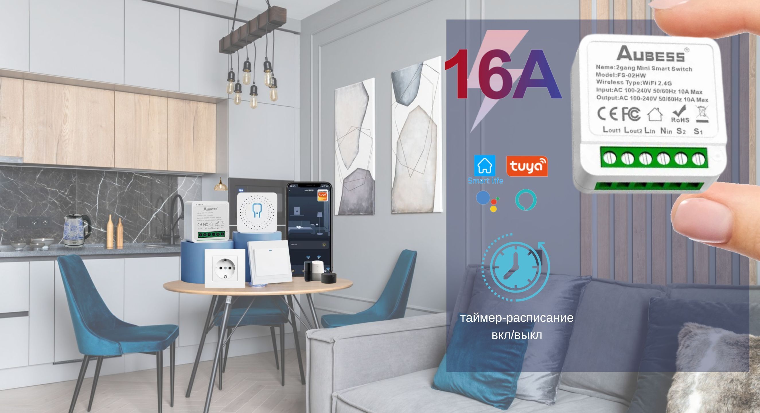 Модуль интеллектуальный Контроллер - Wi-Fi умное реле управления 16А ...