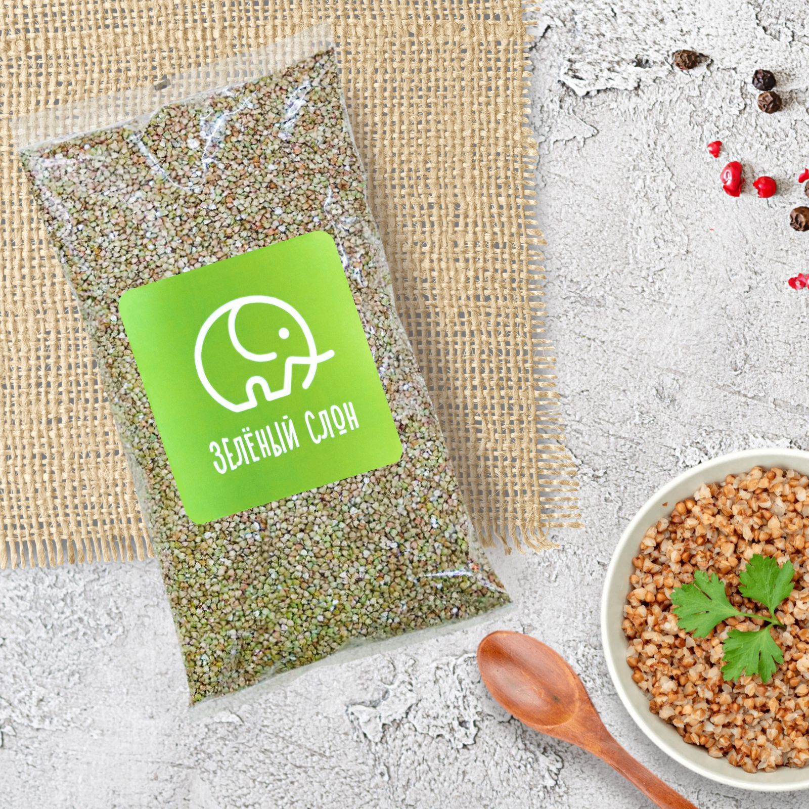 Зеленая гречка непропаренная натуральная Зеленый Слон 2 кг - купить с ...
