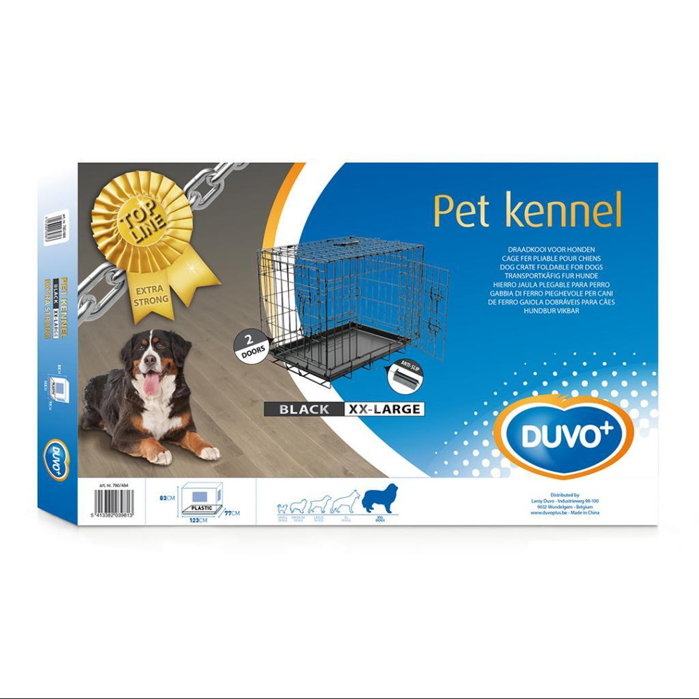 Клетка для собак двухдверная DUVO+ "Pet Kennel Top Line XX-LARGE", чёрная, 123х77х83см (Бельгия)  #1