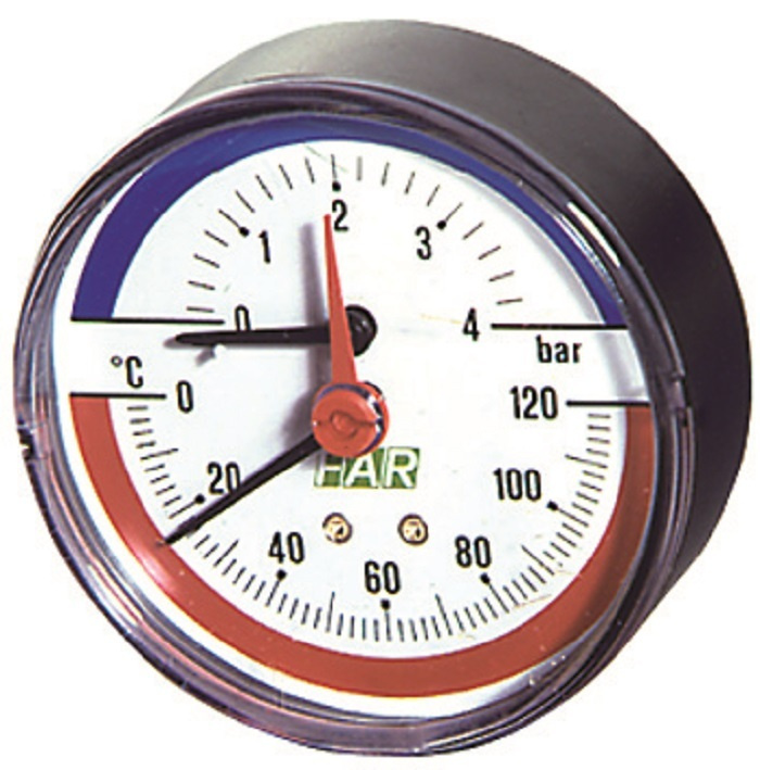 Термоманометр FAR 0-4 бар, 0-120 C, O 80 мм, торцевое соединение 1/2" FA 2550 12  #1