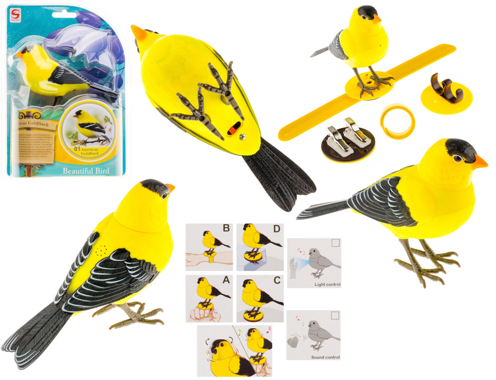Птичка интерактивная желтая реагирует на движение, свист, прикосновение ...