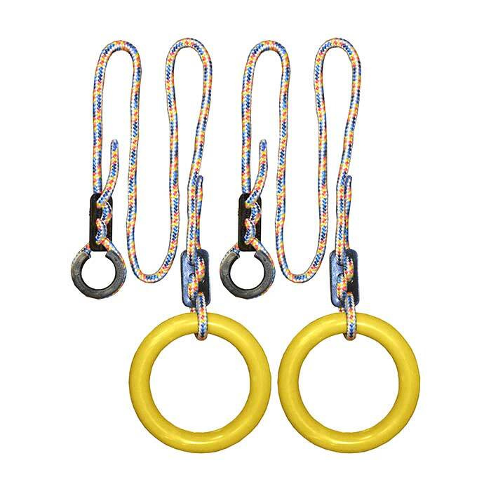 Кольца гимнастические детские спортивные для турника круглые (комплект: 2 кольца, шнур, крепление) Желтые #1