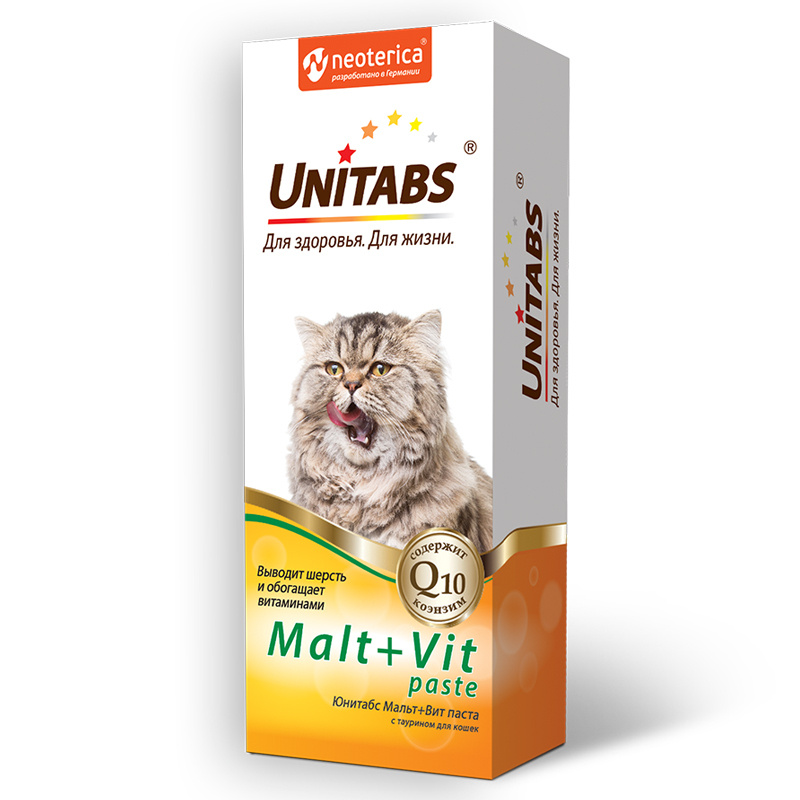 UNITABS / Юнитабс Паста Malt+Vit с таурином для вывода шерсти для кошек 120 мл  #1