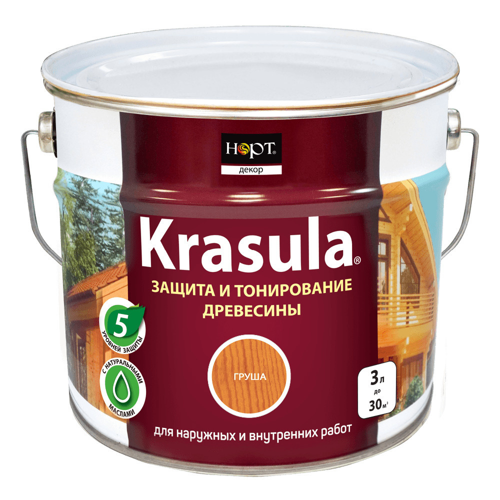Krasula 3л груша, Защитно-декоративный состав для дерева и древесины Красула, пропитка, защитная лазурь #1