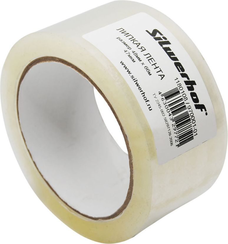 Клейкая лента упаковочная Silwerhof 970001-01 прозрачная шир.48мм дл ...