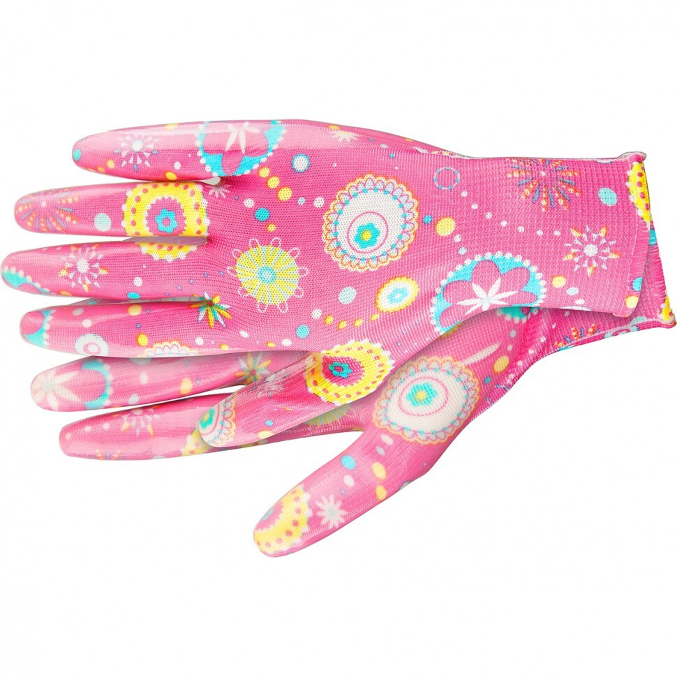 Перчатки садовые из полиэстера с нитрильным обливом, красные, S PALISAD ...