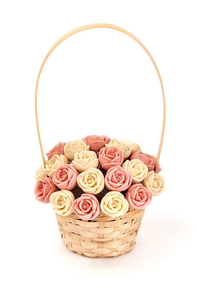 Корзинка из 27 шоколадных роз CHOCO STORY - Белый и Розовый микс из бельгийского шоколада, 324 гр. K27-BR #1