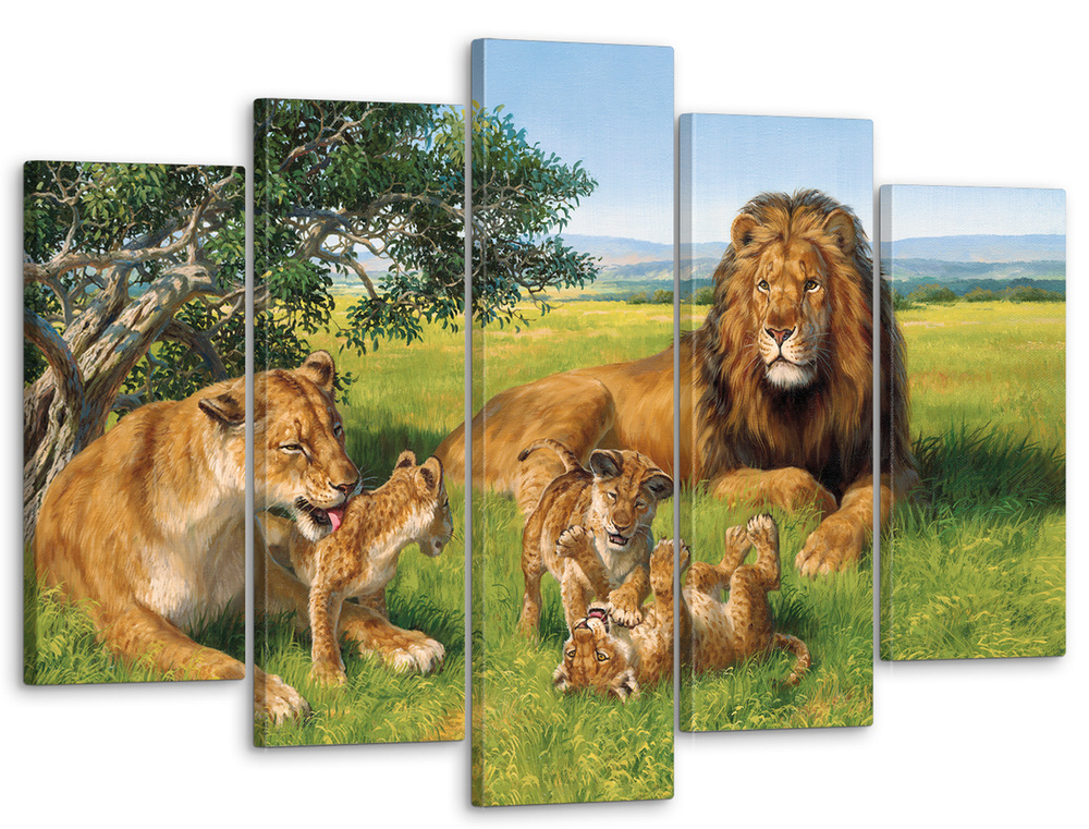 Модульная картина для интерьера на стену "Животные - Семейство львов" 80x140 см MK50182  #1