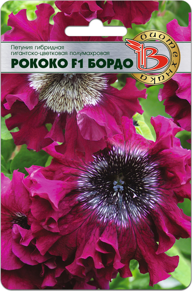 Петуния крупноцветковая полумахровая Рококо F1 Бордо (семена БИОТЕХНИКА, 12 шт.)  #1