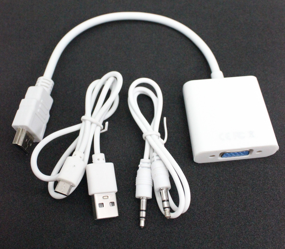 Переходник / Адаптер HDMI - VGA / с аудио / mini jack / для монитора / DVD  / проектор / ноутбук / ПК