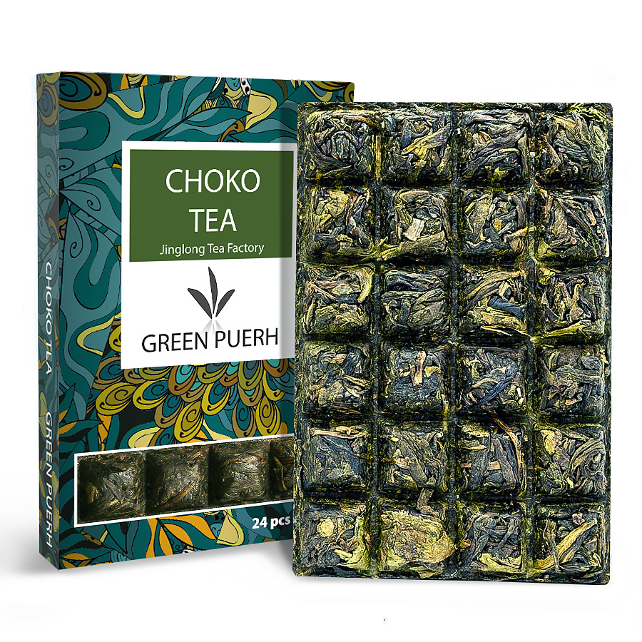 Чай зелёный китайский Пуэр Шен, ChokoTea прессованный в форме плитки шоколада, Подарочный чай  #1