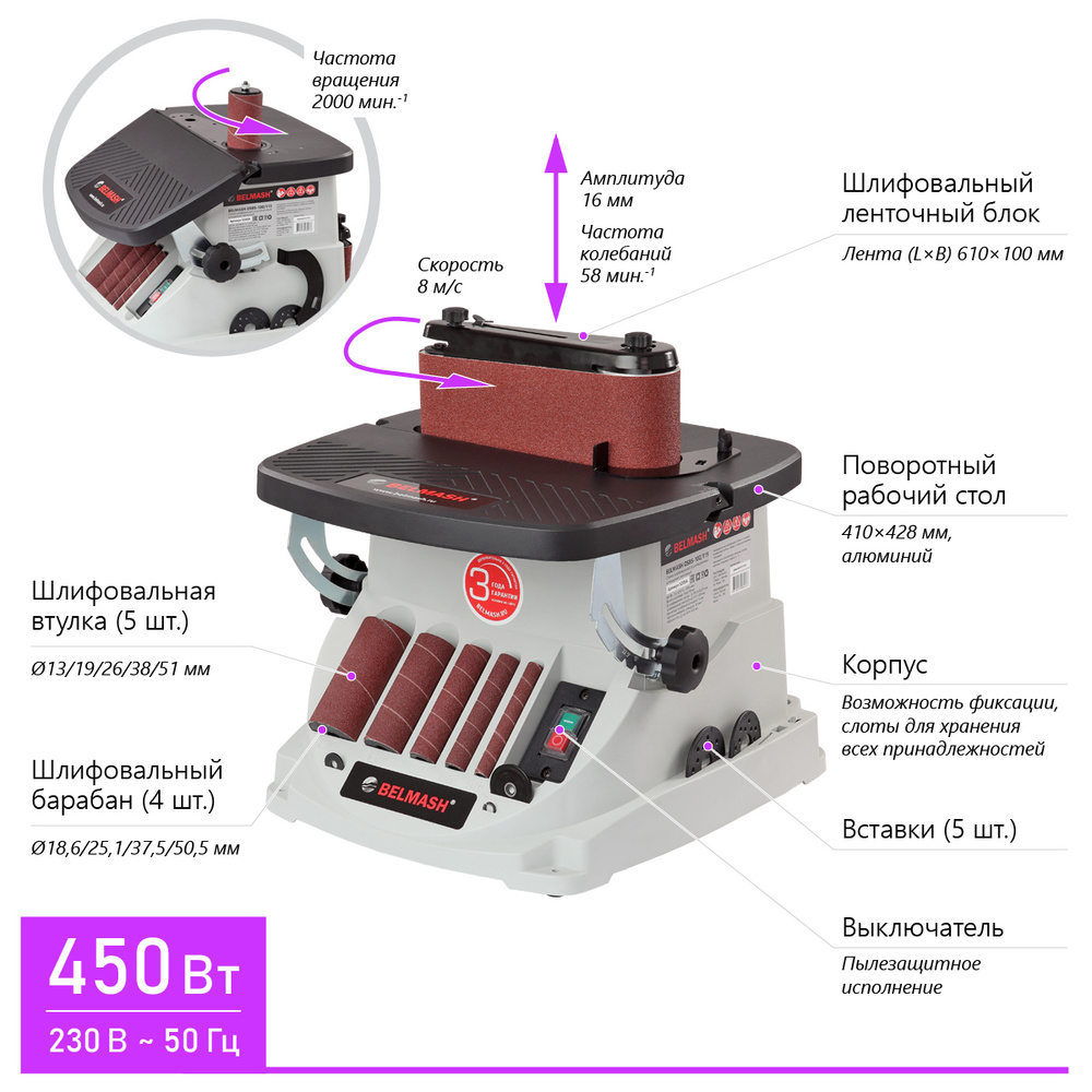 Осцилляционный шпиндельно-ленточный шлифовальный станок BELMASH  OSBS-100/115 450 - купить по низкой цене в интернет-магазине OZON  (471870069)