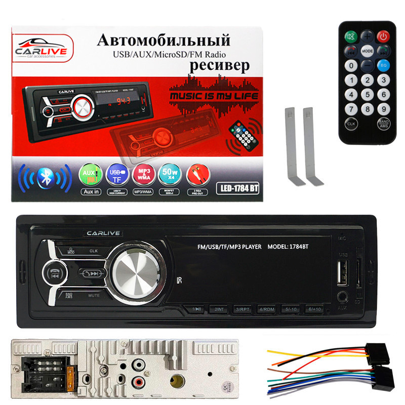 Автомагнитола 1DIN CarLive LED-1784 BT с охладителем, LED экран, Bluetooth, пульт ДУ, FM, AUX, USB  #1