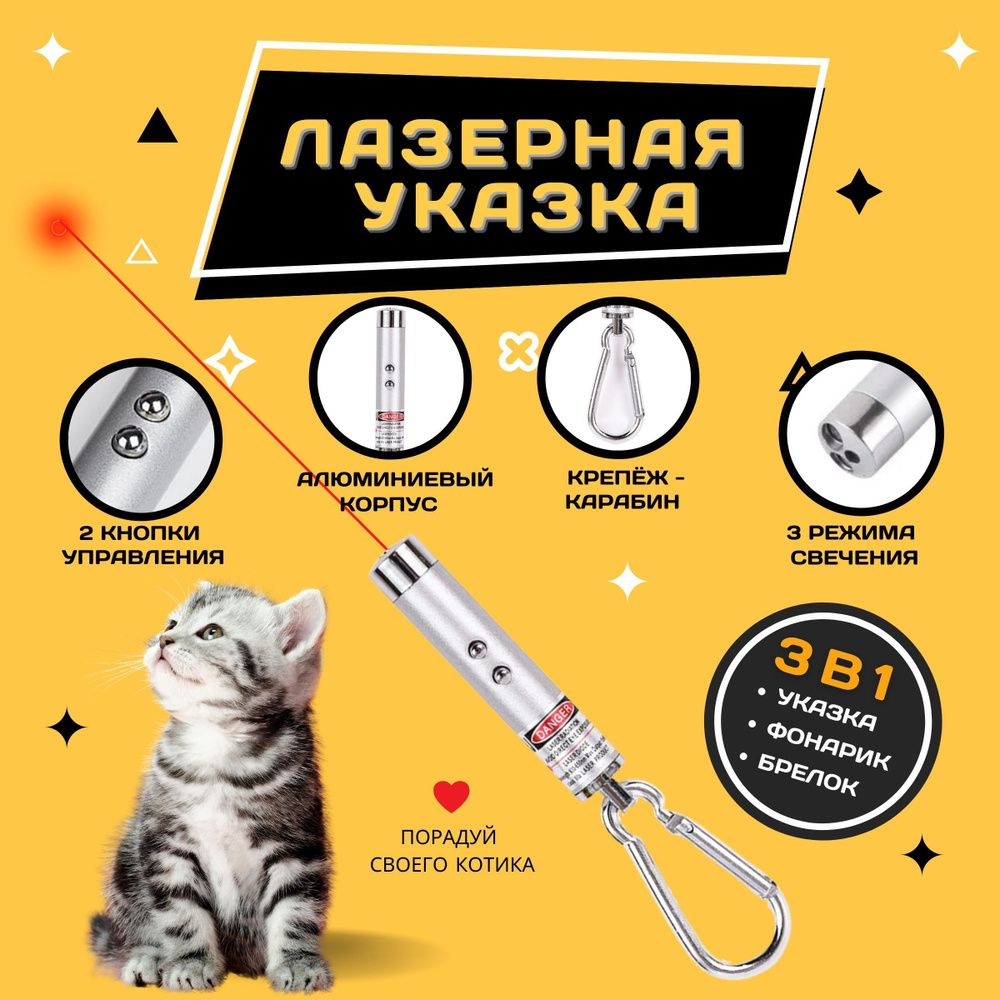 Лазерная указка 3 в 1 / Игрушка для кошек и собак с карабином / для игры с  домашним питомцем - купить с доставкой по выгодным ценам в  интернет-магазине OZON (519891326)