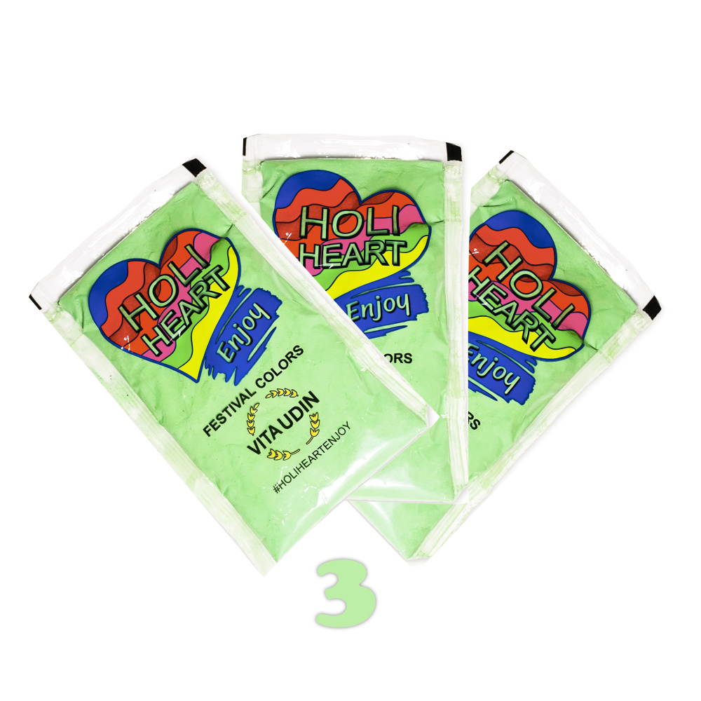 VITA UDIN краски холи HOLI HEART набор цвет зеленый 3 шт по 120 гр для фестиваля праздника и детского #1