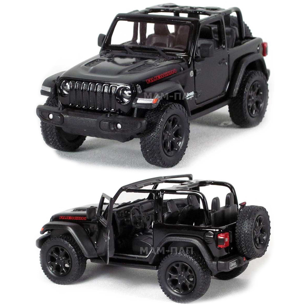 Машинка металлическая Kinsmart 1:34 2018 Jeep Wrangler Open Top 5412KTDH  инерционная, двери открываются / Черный с открытым верхом