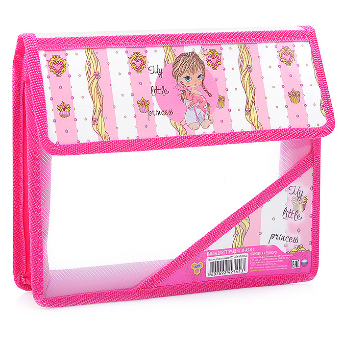 Папка для тетрадей А5 пластик, на липучке, клапан + уголок "Принцесса и ...