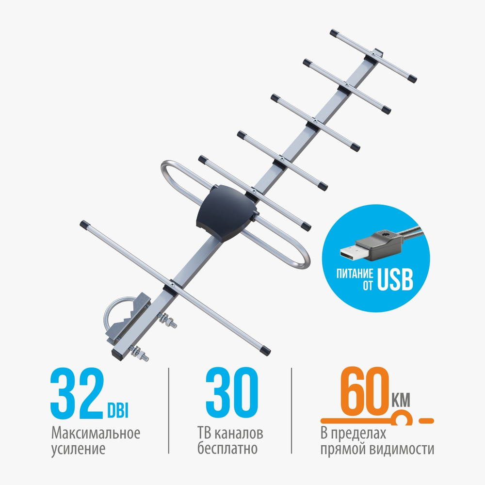 Телевизионная антенна BAS-1156-USB SPRINT 7 активная, уличная, кабель .