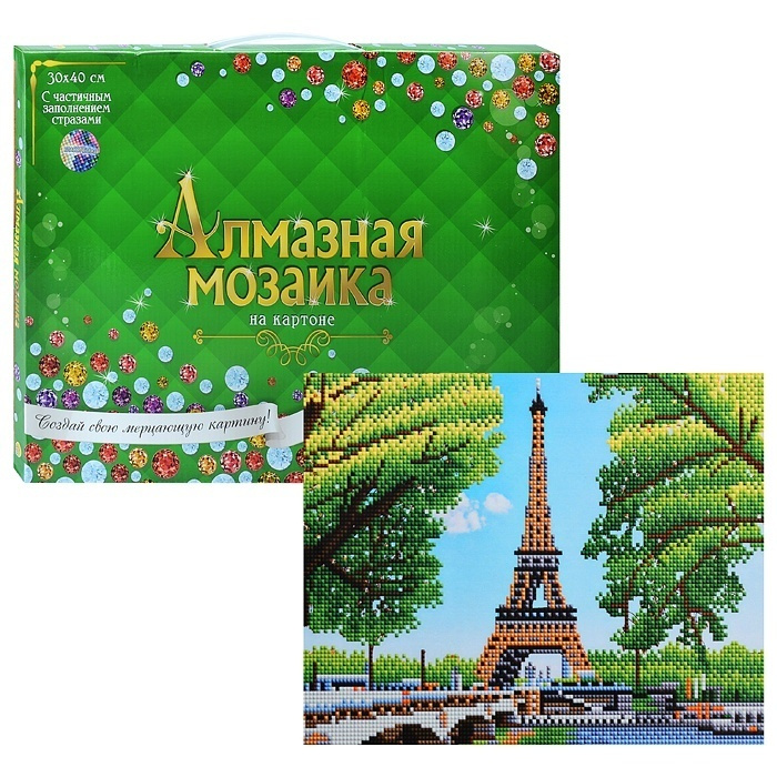 Алмазная мозаика Рыжий кот 30х40 см "Эйфелева башня" с частичным ...
