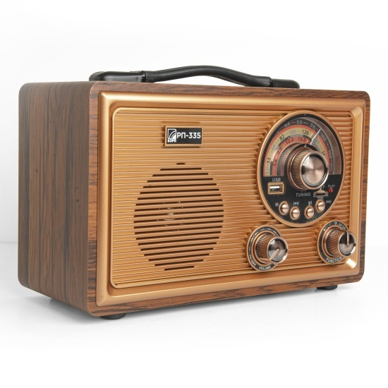 Радиоприемник РЕТРО БЗРП РП-335 коричневый, 5Вт, Bluetooth, УКВ/СВ/КВ, MP3/USB/micrоSD, антенна, ручка, #1