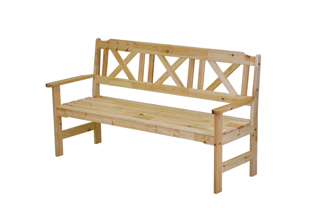 Скамейка садовая деревянная со спинкой для сада и дачи, дома и террасы, для 3-х человек, БОЛЬМЕН  #1