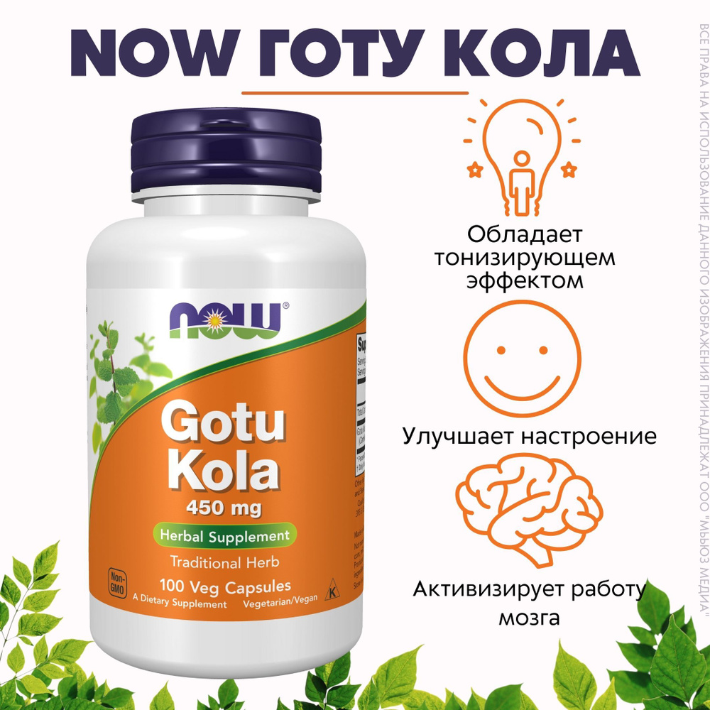 NOW Готу Кола 579 64мг 100 капс (GOTU KOLA 450mg 100 VCAPS) - купить с  доставкой по выгодным ценам в интернет-магазине OZON (235190992)