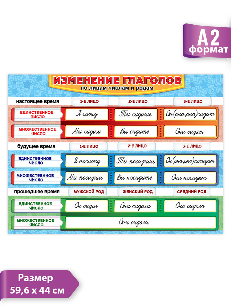 Плакат Изменение глаголов обучающий, картон 59х44см А2 #1