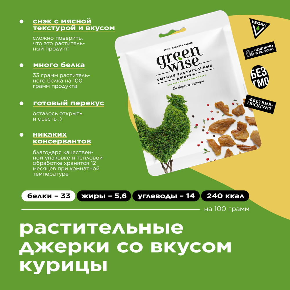 Растительные вяленые Джерки Greenwise со вкусом Курицы