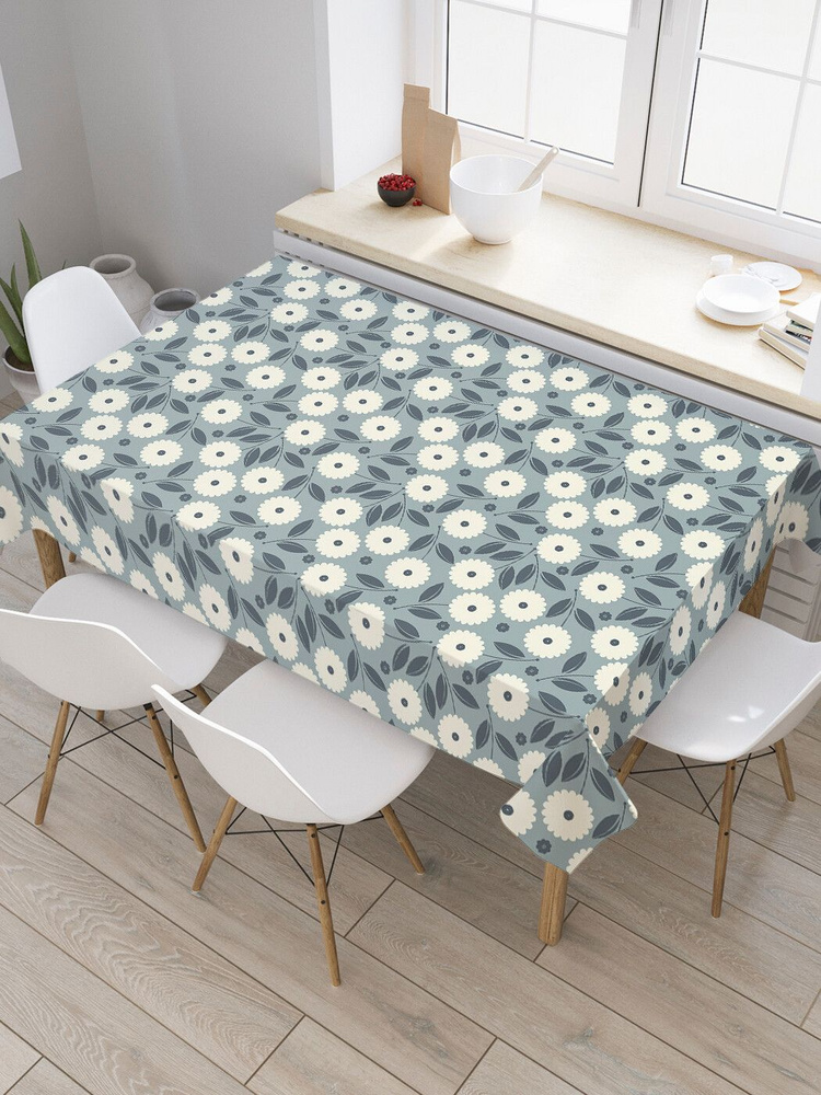 Прямоугольная водоотталкивающая скатерть на стол "Цветочный декоратив" 145х180, JoyArty #1