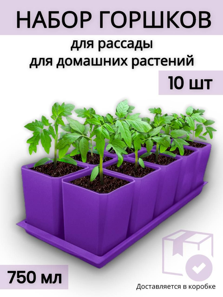 Горшки для рассады и цветов, набор из 10 горшков по 750 мл и поддона ...