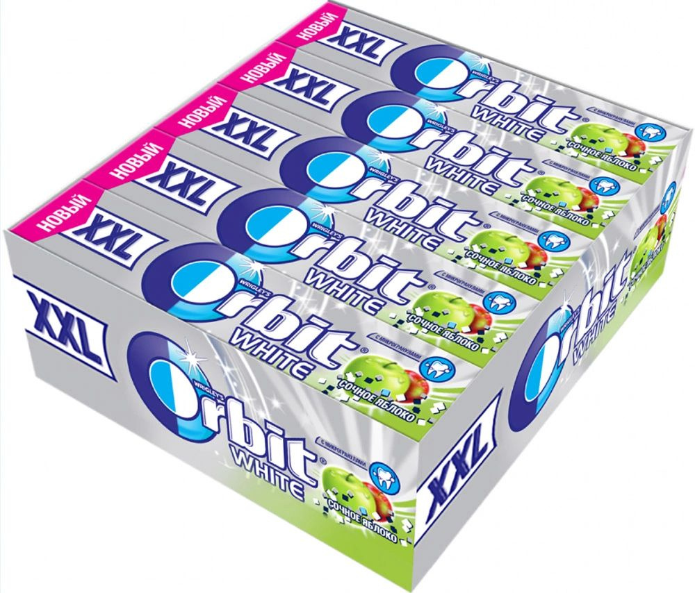Жевательная резинка Orbit XXL White Сочное яблоко без сахара, 20 пачек ...