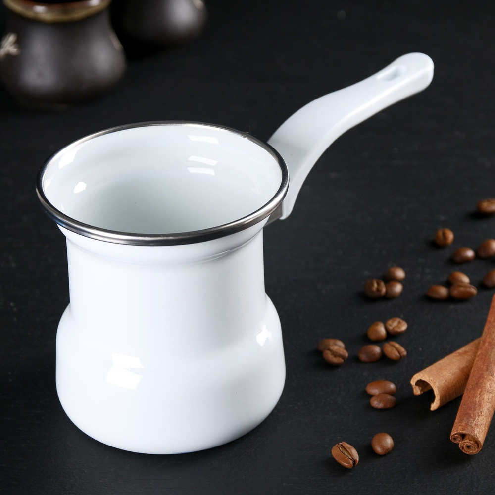 Турка для кофе из эмалированной стали, объем 400 мл, цвет белый .