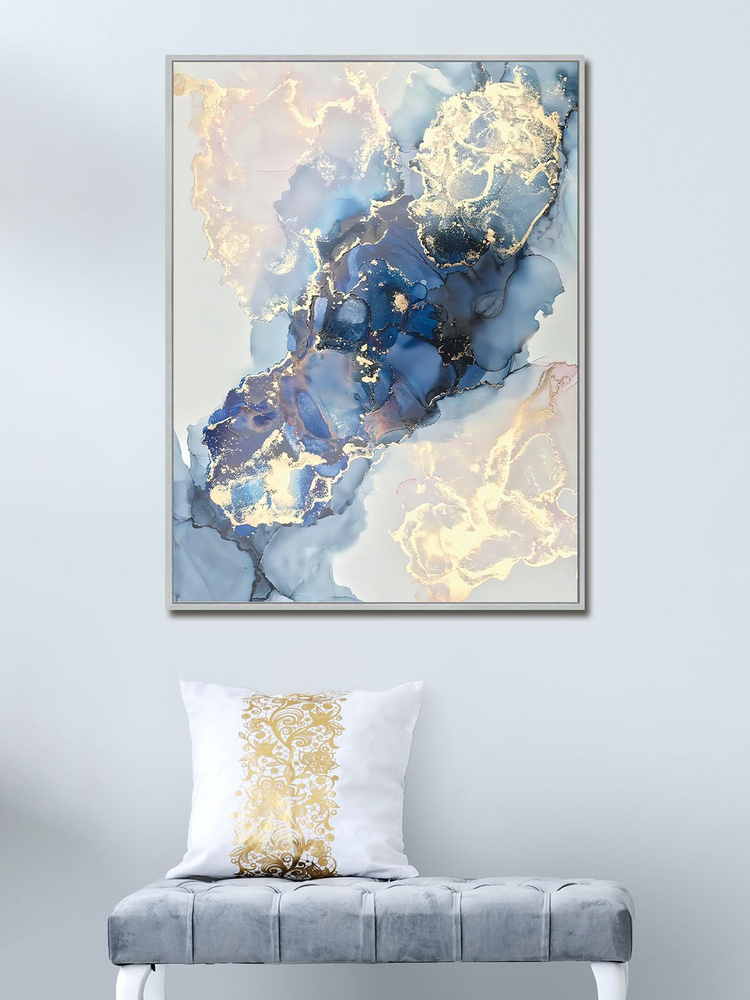 Картина на стену для интерьера "Сине-золотая абстракция", 58х78 см, на бумажном холсте, в раме/Графис - купить по низкой цене в интернет-магазине OZON (749758296)