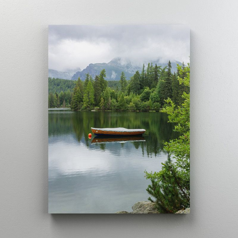 Интерьерная картина на холсте "Пейзаж в скандинавском стиле - лодка на озере" на подрамнике 45x60 см #1