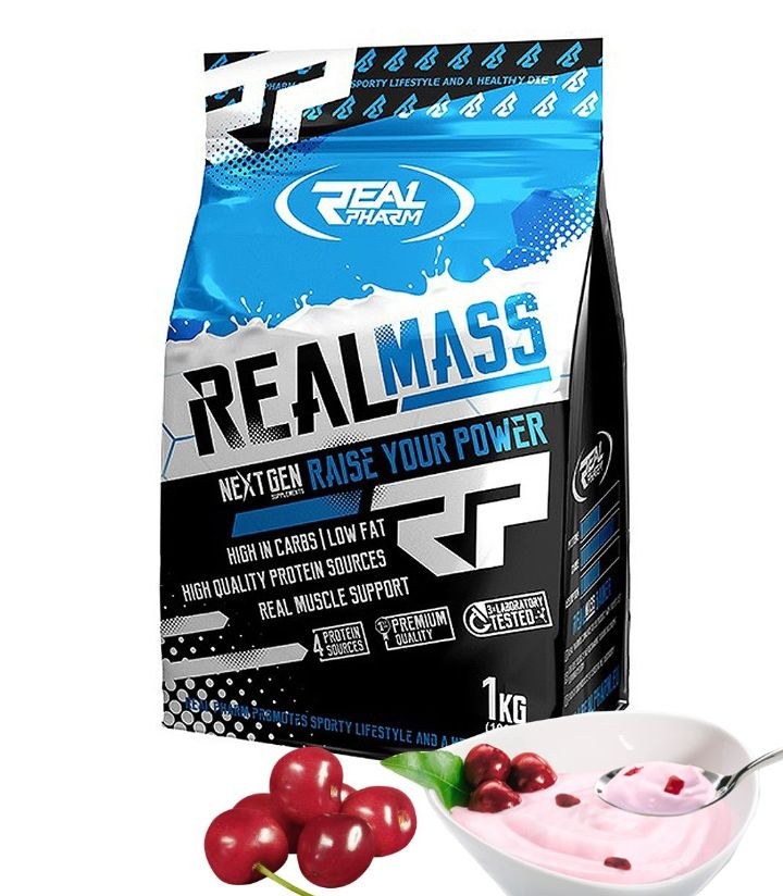 Гейнер Real Pharm Real Mass, 1кг (Вишневый йогурт) / Для набора ...