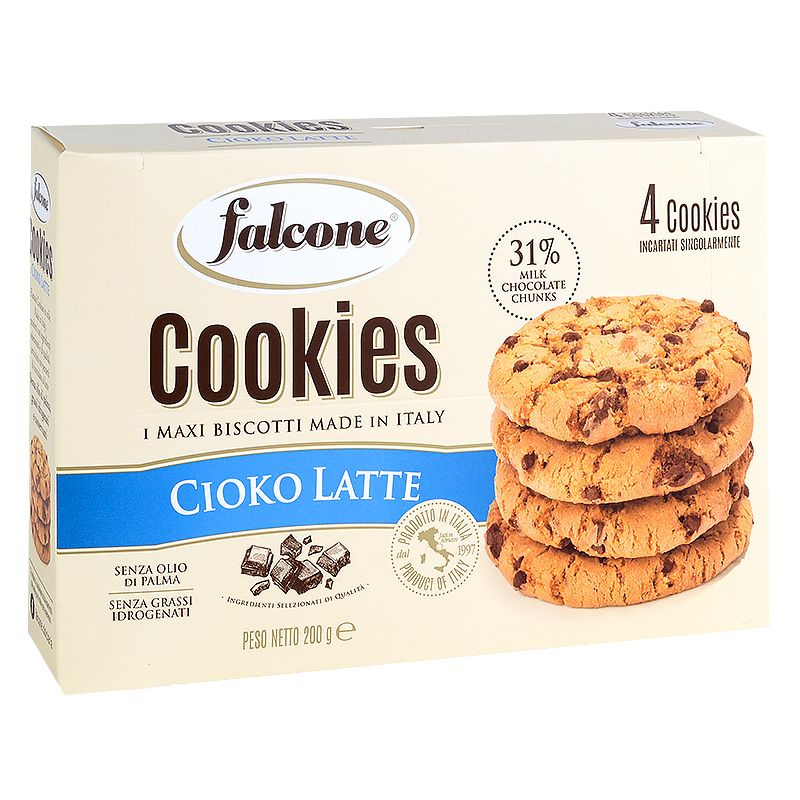 Печенье сахарное Falcone Cookies CIOKO LATTE, с молочным шоколадом, 200 г, Италия  #1