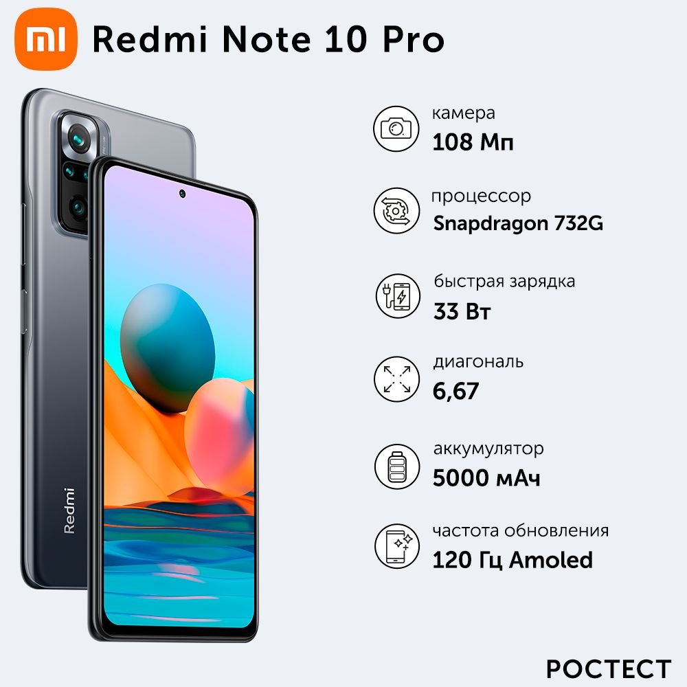 Смартфон Xiaomi Redmi Note 10 Pro Ростест - купить по выгодной цене в  интернет-магазине OZON (815515123)