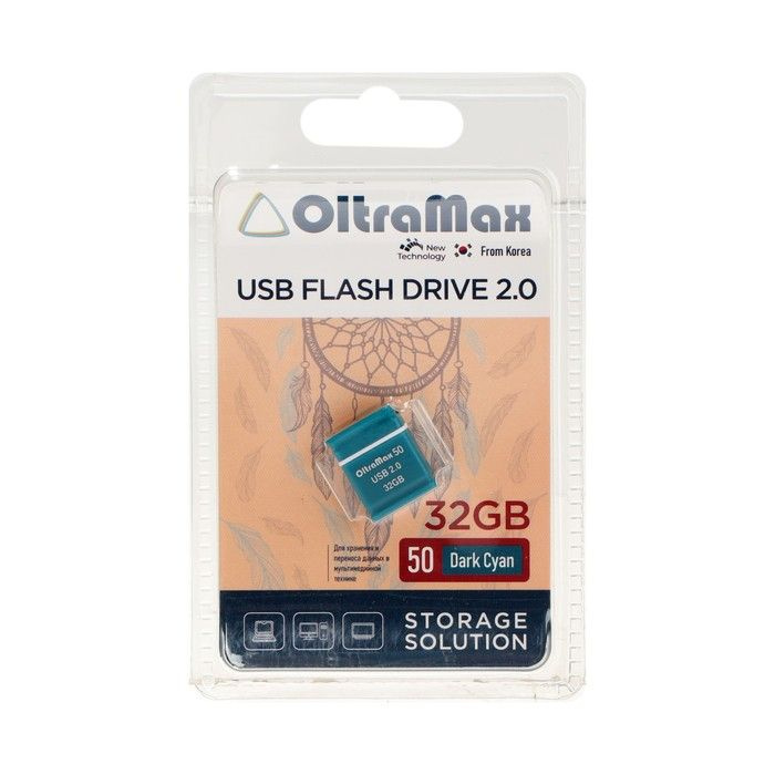 Флешка OltraMax 50, 32 Гб, USB2.0, чт до 15 Мб/с, зап до 8 Мб/с, т/зеленая  #1