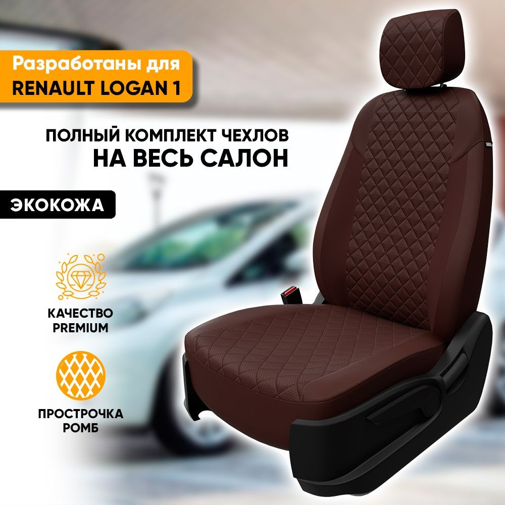 Чехлы для автомобильных сидений Renault Logan 1 / Рено Логан 1 (2004-2015)  из экокожи 