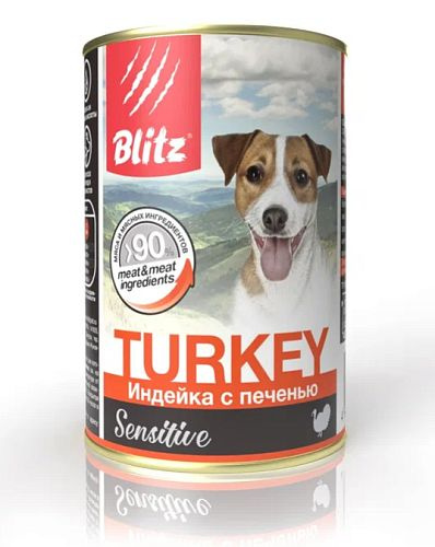 Консервы BLITZ Sensitive Dog для собак Индейка с печенью 400 г, (6 шт) Гипоаллергенный влажный корм  #1