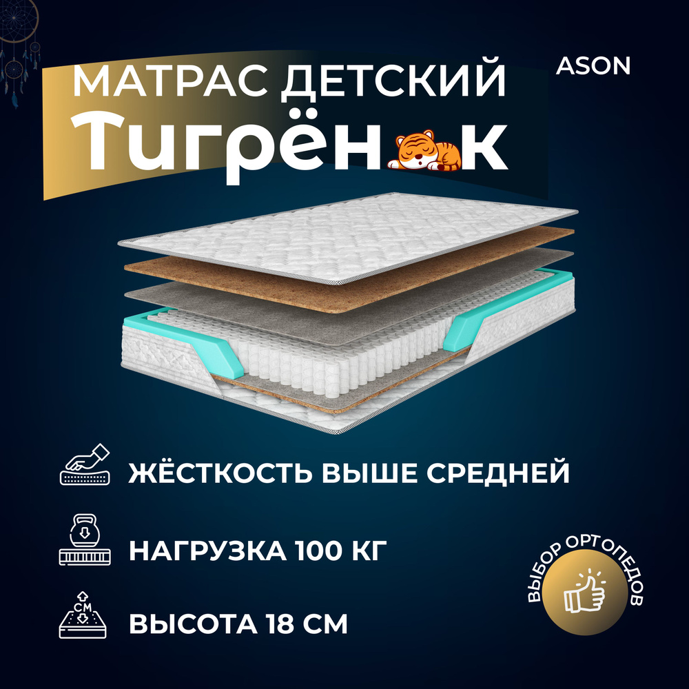 Ason Матрас Тигренок S500, С зональным пружинным блоком, 100х195 см  #1