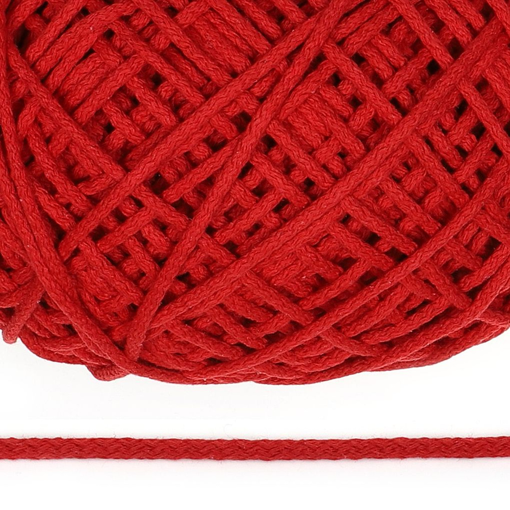 Шнур для макраме и вязания круглый х/б, толщина 6мм, цвет красный, уп ...