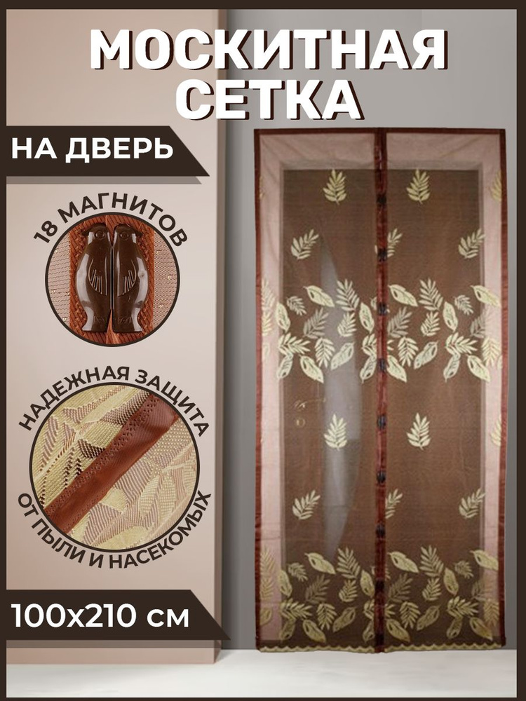 Москитная сетка на дверь на магнитах 100х210см коричневая DE.06.1003  #1