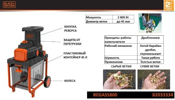 Измельчитель садовый электрический Black&Decker BEGAS5800-QS 2800 Вт  #1