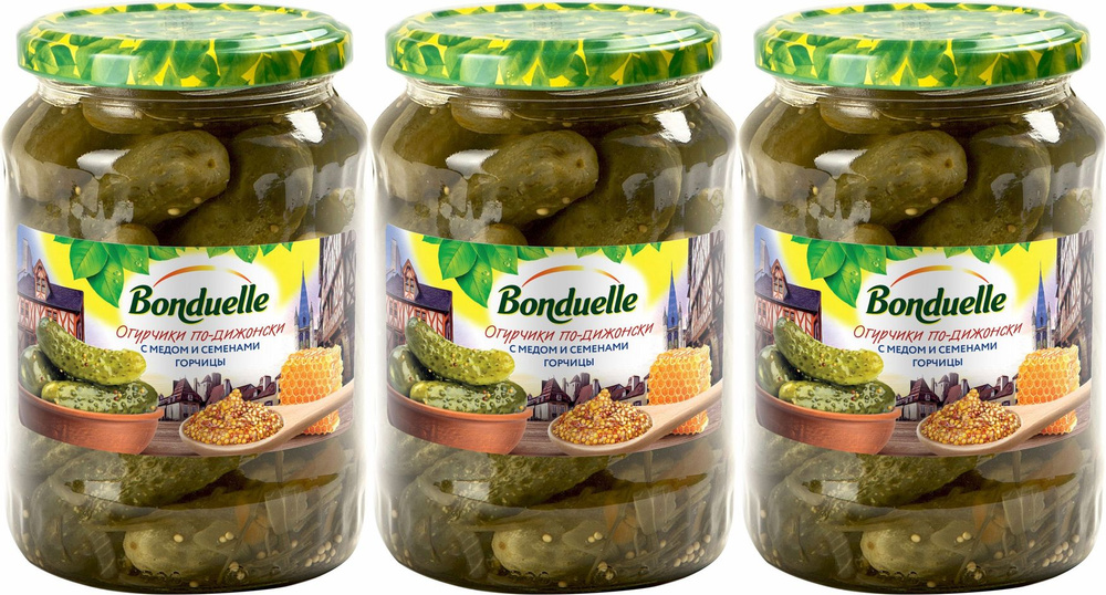 Огурцы Bonduelle по-дижонски с медом и семенами горчицы, комплект: 3 упаковки по 720 г  #1