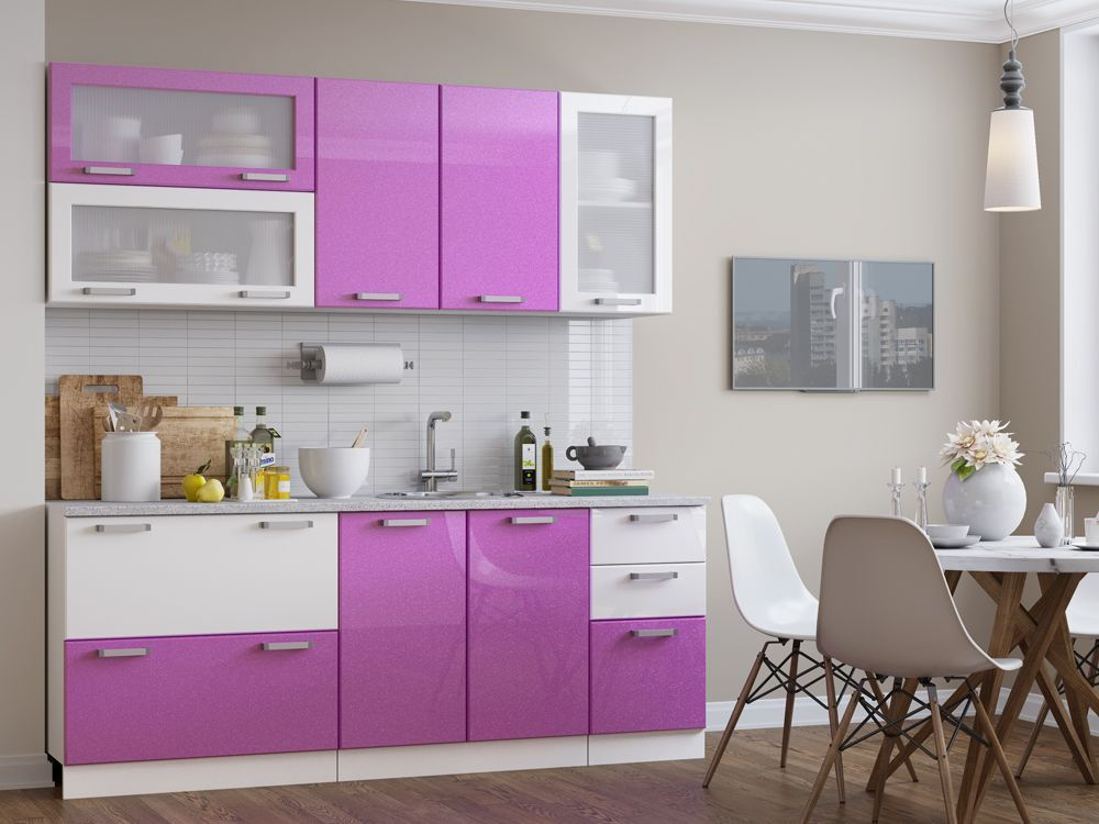 Кухонный гарнитур Николь 1,8м Белый/Сиреневый глянец, арт.81217AV ...