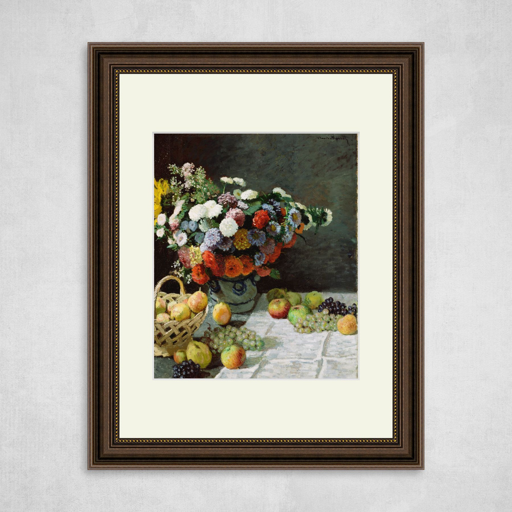 Картина в коричневой раме с паспарту, Клод Моне Цветы и фрукты, 40x30см /  Галерейщикъ - купить по низкой цене в интернет-магазине OZON (933673821)
