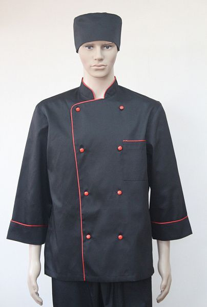 Китель мужской поварской черный с красным кантом, куртка для повара ...