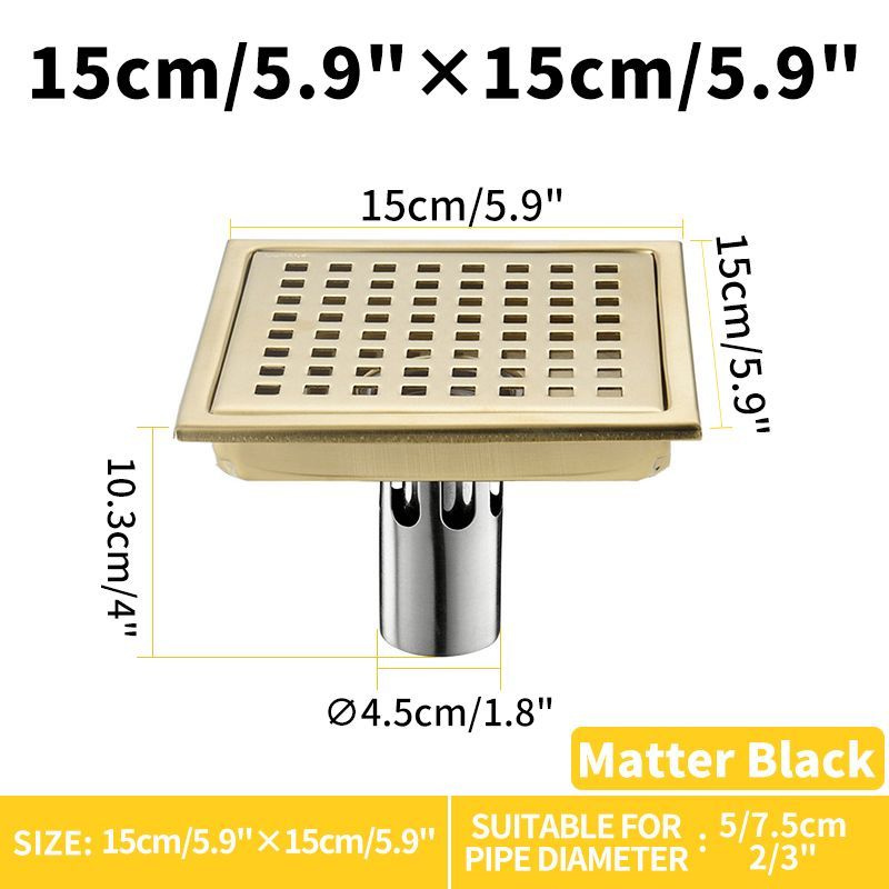 Квадратный слив для душа 6 дюймов, центр точки слива сточных вод на полу со съемной решеткой решетки, #1