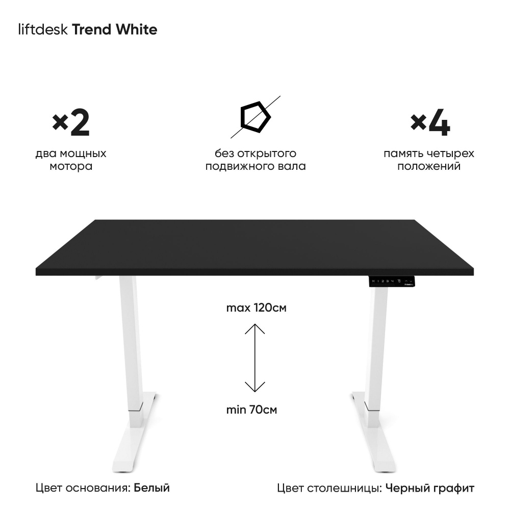 Компьютерный стол с электроприводом для работы стоя сидя 2-х моторный liftdesk Trend Белый/Черный графит, #1